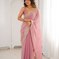Pink Tissue Silk Saree Gold Embroidered Border Designer Saree