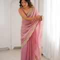 Pink Tissue Silk Saree Gold Embroidered Border Designer Saree