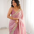 Pink Tissue Silk Saree Gold Embroidered Border Designer Saree