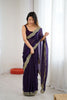 Deep Purple Tissue Silk Saree Gold Embroidered Border Designer Saree