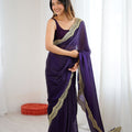 Deep Purple Tissue Silk Saree Gold Embroidered Border Designer Saree