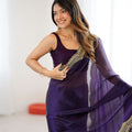 Deep Purple Tissue Silk Saree Gold Embroidered Border Designer Saree