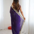 Deep Purple Tissue Silk Saree Gold Embroidered Border Designer Saree