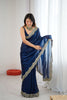 Navy Blue Tissue Silk Saree Gold Embroidered Border Designer Saree