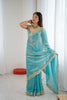 Aqua Blue Tissue Silk Saree Gold Embroidered Border Designer Saree