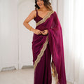 Rani Pink Tissue Silk Saree Gold Embroidered Border Designer Saree