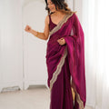 Rani Pink Tissue Silk Saree Gold Embroidered Border Designer Saree 