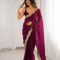 Rani Pink Tissue Silk Saree Gold Embroidered Border Designer Saree