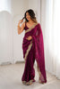Rani Pink Tissue Silk Saree Gold Embroidered Border Designer Saree