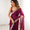 Rani Pink Tissue Silk Saree Gold Embroidered Border Designer Saree