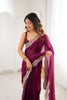 Rani Pink Tissue Silk Saree Gold Embroidered Border Designer Saree