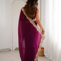 Rani Pink Tissue Silk Saree Gold Embroidered Border Designer Saree