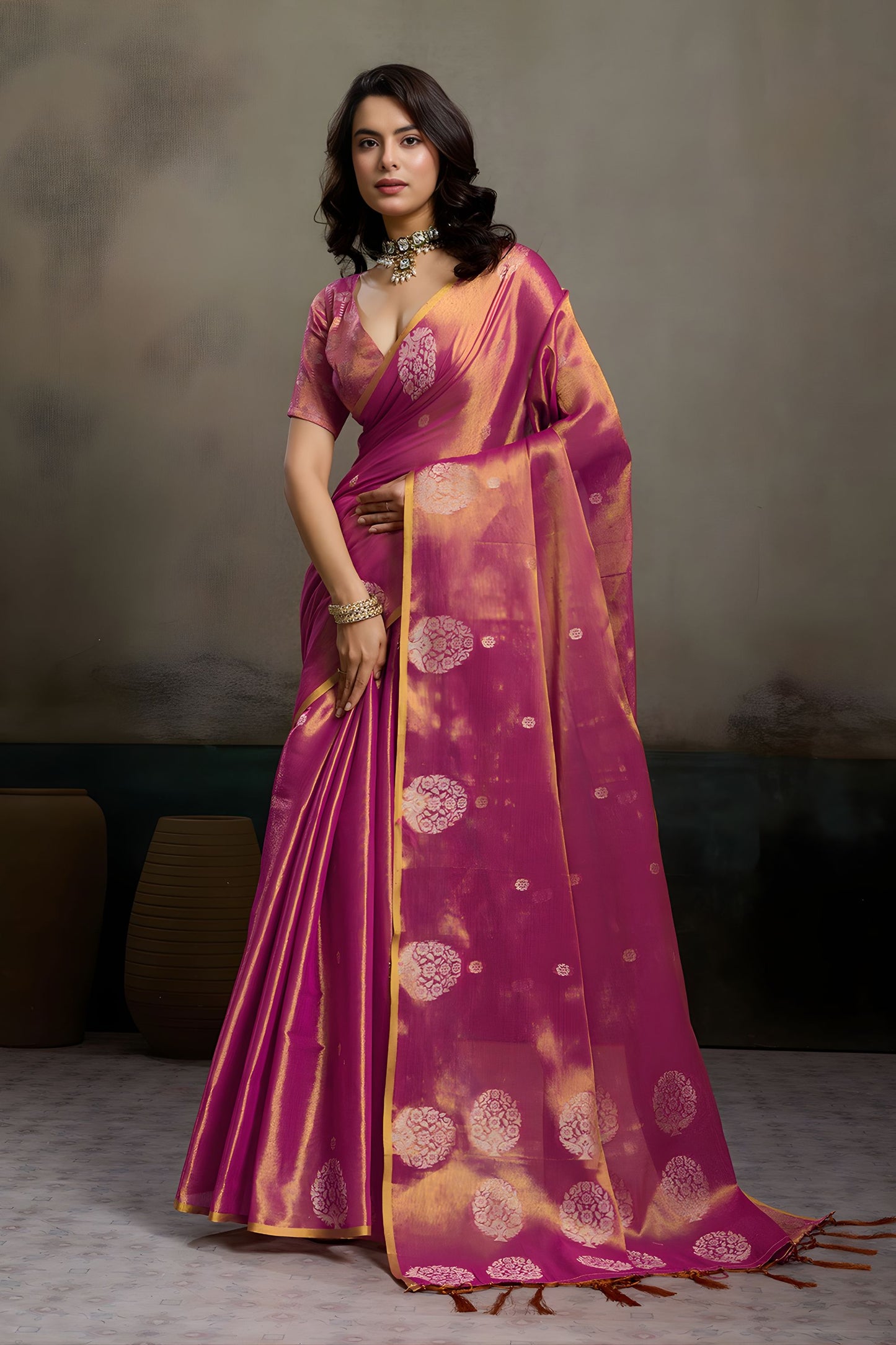 Rani Pink Banarasi Silk Saree Gold Zari Weaving Designer Saree