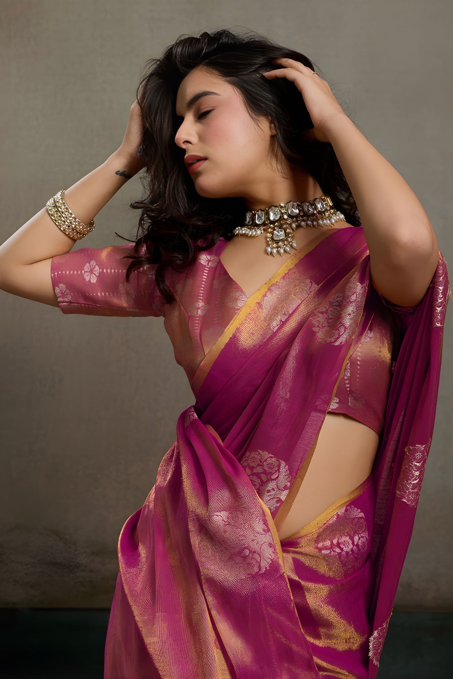 Rani Pink Banarasi Silk Saree Gold Zari Weaving Designer Saree