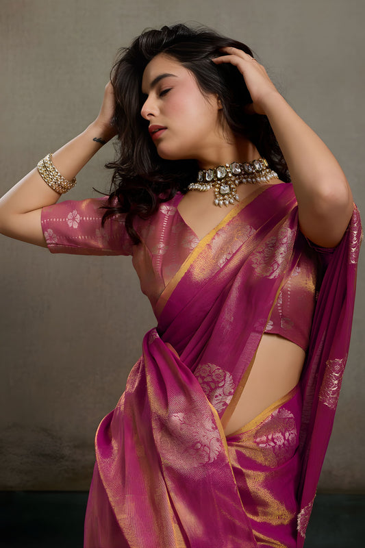 Rani Pink Banarasi Silk Saree Gold Zari Weaving Designer Saree