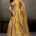  Mustard Yellow Banarasi Silk Saree Gold Zari Weaving Designer Saree 