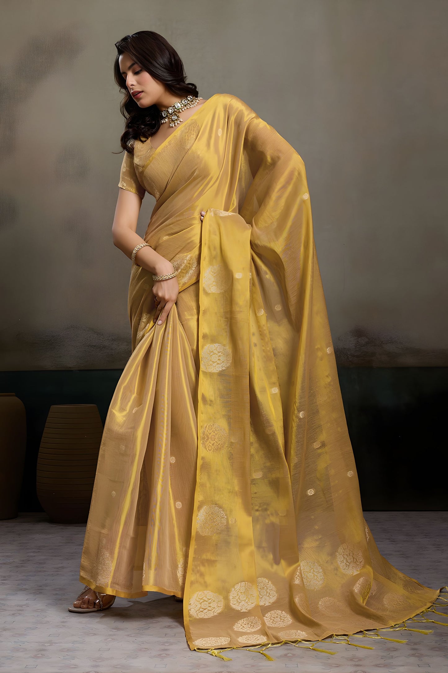  Mustard Yellow Banarasi Silk Saree Gold Zari Weaving Designer Saree 