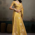 Mustard Yellow Banarasi Silk Saree Gold Zari Weaving Designer Saree