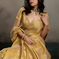 Mustard Yellow Banarasi Silk Saree Gold Zari Weaving Designer Saree