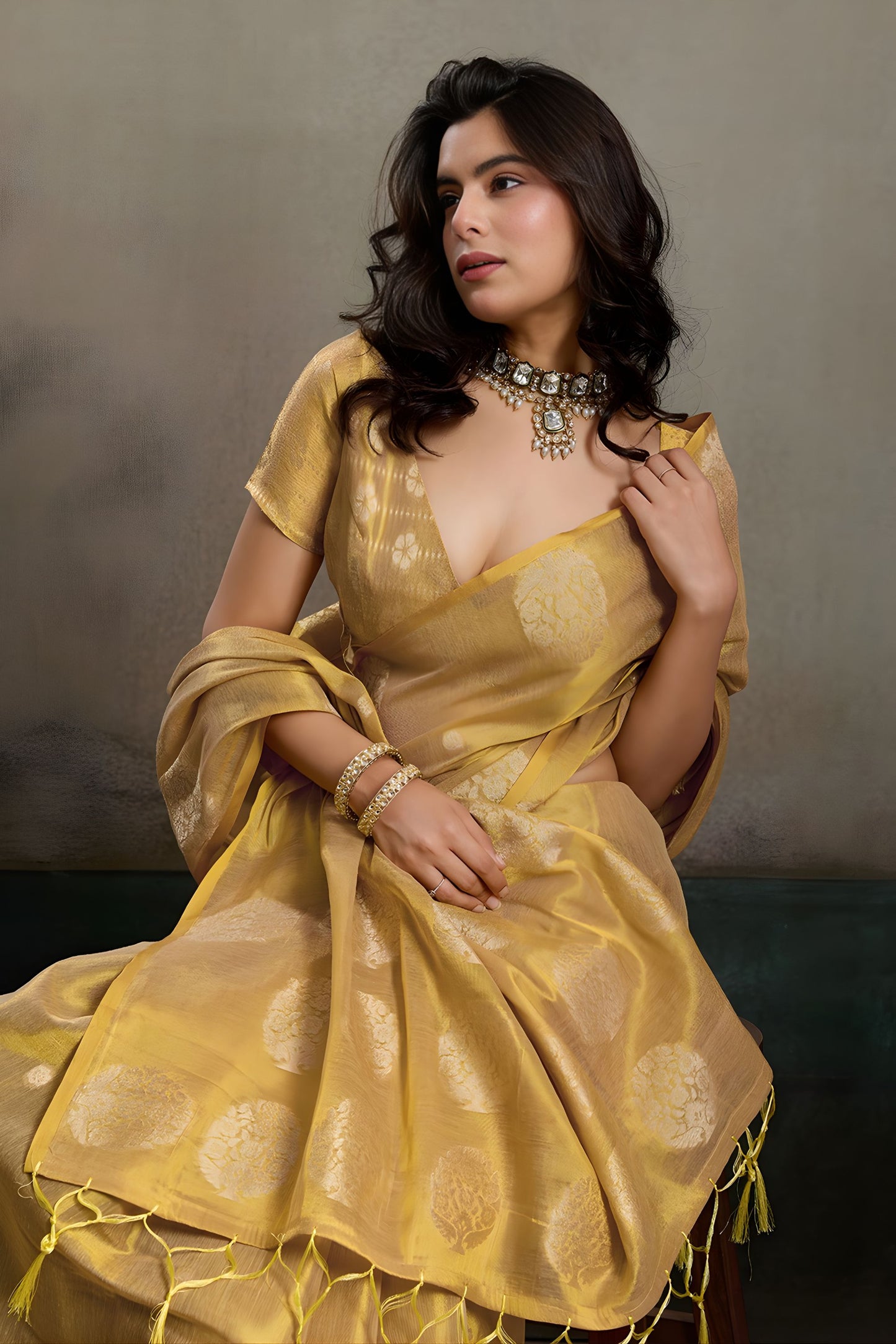 Mustard Yellow Banarasi Silk Saree Gold Zari Weaving Designer Saree