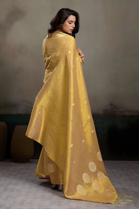 Mustard Yellow Banarasi Silk Saree Gold Zari Weaving Designer Saree