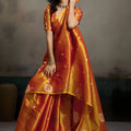 Red Mustard Banarasi Silk Saree Gold Zari Weaving Designer Wear Saree
