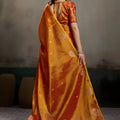 Red Mustard Banarasi Silk Saree Gold Zari Weaving Designer Wear Saree