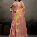 Peach Pink Banarasi Silk Saree Gold Zari Weaving Designer Saree
