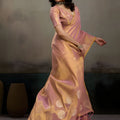 Peach Pink Banarasi Silk Saree Gold Zari Weaving Designer Saree