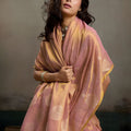 Peach Pink Banarasi Silk Saree Gold Zari Weaving Designer Saree
