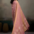 Peach Pink Banarasi Silk Saree Gold Zari Weaving Designer Saree