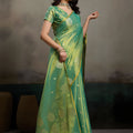 Mehendi Green Banarasi Silk Saree Gold Zari Weaving Designer Saree