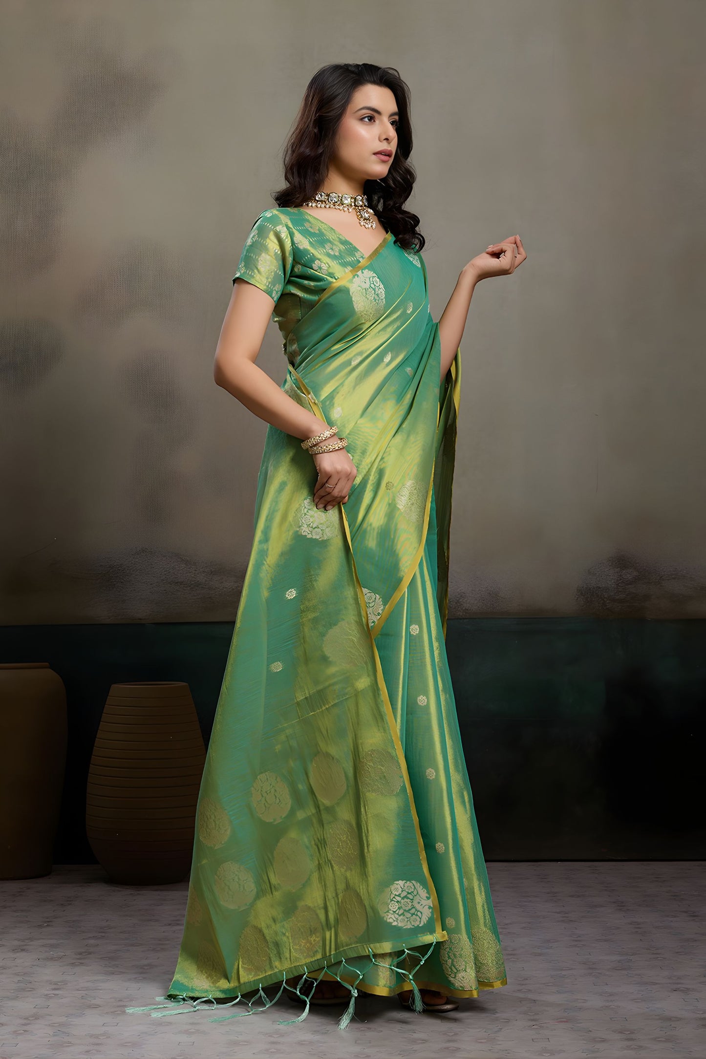 Mehendi Green Banarasi Silk Saree Gold Zari Weaving Designer Saree