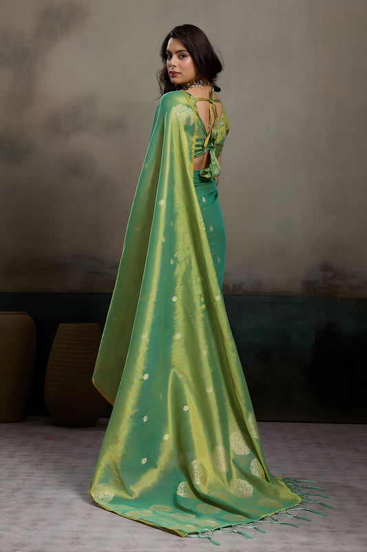 Mehendi Green Banarasi Silk Saree Gold Zari Weaving Designer Saree