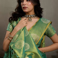 Mehendi Green Banarasi Silk Saree Gold Zari Weaving Designer Saree