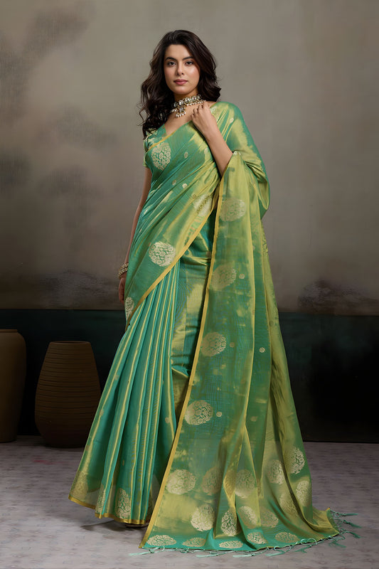  Mehendi Green Banarasi Silk Saree Gold Zari Weaving Designer Saree 