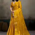 Mustard Yellow Silk Blend Woven Designer Saree Traditional Motifs Blouse 