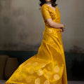 Mustard Yellow Silk Blend Woven Designer Saree Traditional Motifs Blouse