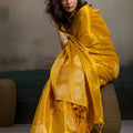 Mustard Yellow Silk Blend Woven Designer Saree Traditional Motifs Blouse
