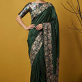  Dark Green Silk Saree loral Print Border Designer Saree