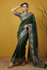 Dark Green Silk Saree loral Print Border Designer Saree
