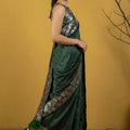 Dark Green Silk Saree loral Print Border Designer Saree