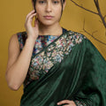 Dark Green Silk Saree loral Print Border Designer Saree