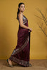 Wine Maroon Silk Saree Floral Printed Border Designer Saree
