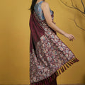 Wine Maroon Silk Saree Floral Printed Border Designer Saree