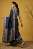 Navy Blue Silk Saree Floral Printed Border Designer Saree