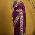 Wine Pink Silk Saree Floral Printed Border Designer Saree 