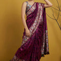 Wine Pink Silk Saree Floral Printed Border Designer Saree