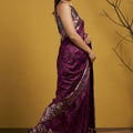 Wine Pink Silk Saree Floral Printed Border Designer Saree