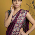 Wine Pink Silk Saree Floral Printed Border Designer Saree